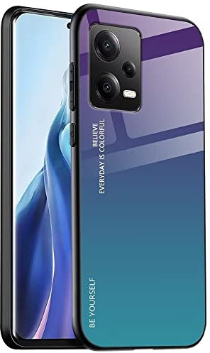 EASSGU Funda Adecuada para Redmi Note 12 Pro 5G (6.67 Inches), Carcasa Trasera de Vidrio Degradado, Funda para Teléfono Móvil Anticaída y Antiarañazos - Azul Morado