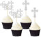 Gyufise Cupcake-Aufsätze mit Aufschrift God Bless and Taptism, silberfarben, glitzernd, Kreuz, Segen, Cupcake-Picks für christliche Erstkommunion, Taufe, Party, Kuchendekorationen, Zubehör, 24 Stück