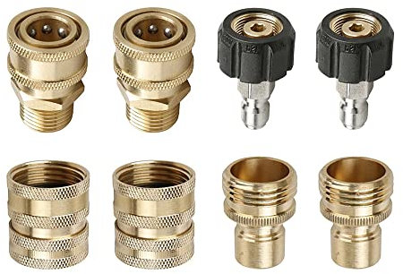 Hochdruckreiniger Adapter Set, Quick Connect Armaturen Gartenschlauch Wasserhahnanschluss, M22 Schwenkbar auf 3/8 Zoll Schnellanschluss, 3/4 Zoll auf Schnellspanner
