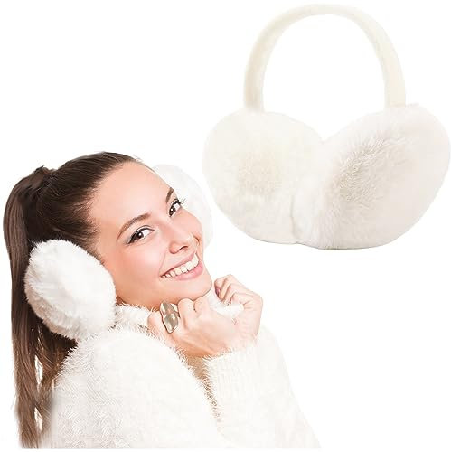 FSMILING Ohrenwärmer Damen Weiß Ohrenschützer Winter Ohrenwärmer Beige Verstellbar Plüsch Ohrenwärmer Fell Für Daman Girls Erwachsene