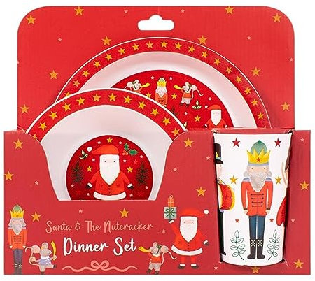 YöL Christmas Kids Dinner Set Santa And Nutcracker Red Toddler Xmas Dinner Plate Bowl Tumbler Cup