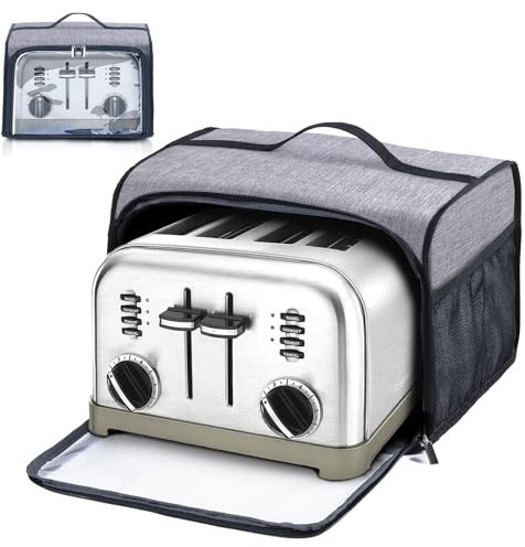 BAGSPRITE Toaster Oven Cover for 4 Slice Wide Slot, Small Bread Cover with Zipper Pockets Buffalo Check