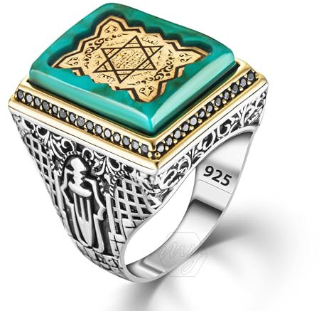 mysilverworld Herren-Ring aus 925er Sterlingsilber mit Siegel des Salomons Daud Star, Metall, Straffender Bernstein