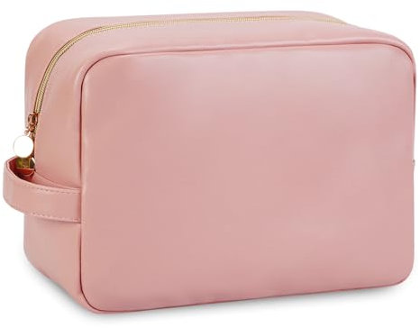 Wandering Nature Kosmetiktasche Groß Kulturtasche Damen Reise Schminktasche mit Henkel Make Up Tasche Organizer PU Leder mit Reißverschluss, Rosa(Patent Angemeldet)