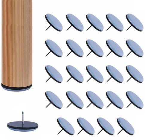 Athyior Lot de 24 Patins pour Chaises 25mm, Téflon Patins pour Meubles Ronde avec Clou Patin Chaise a Clouer pour Protéger Les carrelages, sols en Bois, Moquette, chaises
