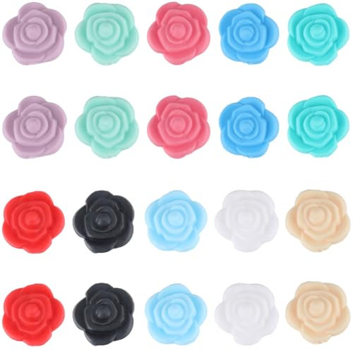 SUNNYCLUE 1 Box Mit 20 Stück 20 mm Blumen Silikonperlen Valentins Silikon Focal Perlen Große 3D Süße Rote Blume Rose Grobes Gummi Weiche Lose Abstandshalter Perlen Für Schlüsselanhänger Stiftherstellu