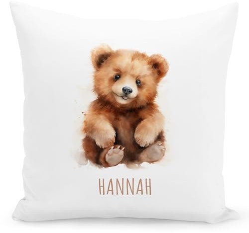 DEL MÀ Unique & Personal Bär Kissen personalisiert mit Namen Kinderkissen Bärchen Kuschelkissen Kinder Geschenk Kinderzimmer Deko Junge Mädchen Zierkissen Dekokissen 40x40 cm inkl. Füllung und Bezug