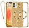 Kokio Handykette für iPhone 12 Hülle mit Band, [Kompatibel mit MagSafe] Glitzer Magnetisch Handyhülle für iPhone 12 mit 2 Stück Schutzfolie Stoßfeste Silikon Schutzhülle, Gold
