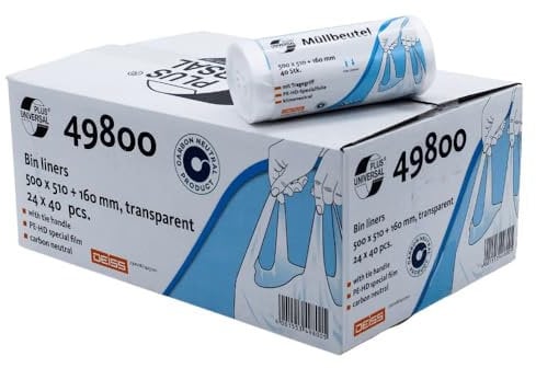 DEISS Universal Plus Müllbeutel, 49800, 20 Liter mit Tragegriff - Karton / 20 Liter | Rolle (40 Stück)