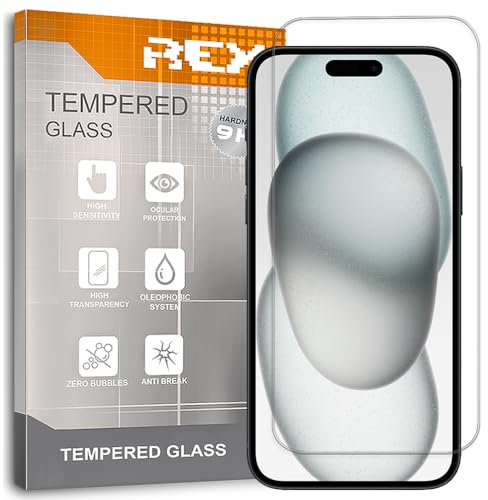 REY Protector de Pantalla para iPhone 15 6,1 - 15 Pro 6,1 - 16 6,1, Cristal Vidrio Templado Premium