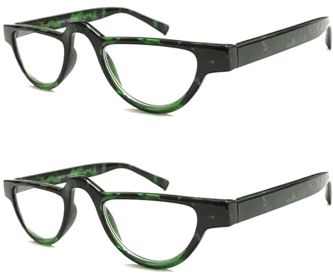 ZIZO EYEWEAR Vintage Half-Moon Reading Glasses/Spring Hinge/Colorful Specs R324 (2 Pairs Green Tortoiseshell, +200 Magnification)