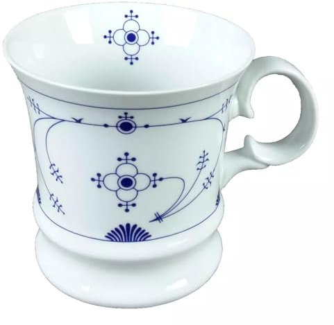 Porzellan Becher Indisch Blau - Neutral - Kapitänsbecher maritim Strohblume 350ml Kaffeebecher