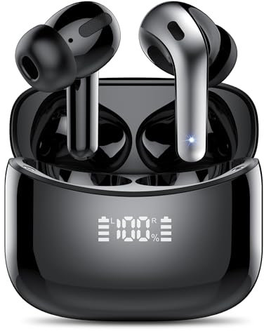 Auricolari Bluetooth Senza Fili, Cuffie 5.3 Con ENC Riduzione del Rumore, 4 Mic, 52H HiFi Stereo Bass, Schermo LED, IP7 Impermeabile - 2024 Nuovo