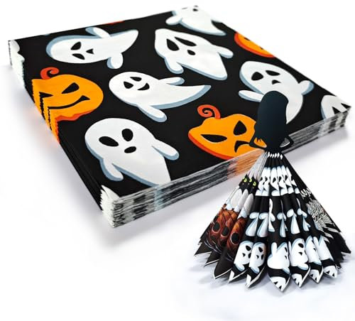 36 Stück Halloween Servietten Schwarze Geist Kürbis 3-Lagig Servietten Tischdeko Halloween Party Deko Papierservietten Paper Napkins(33 x 33 cm)