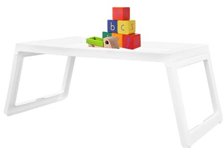 4 Pcs Betttablett mit klappbaren Beinen, Frühstückstablett mit Handy/Tablet Essen Snack Tablett (Weiß)