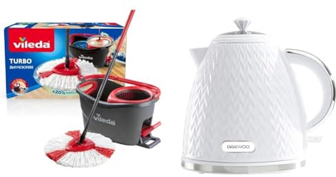 Vileda Turbo Microfibre Mop And Bucket Set, Spin Mop For Cleaning Floors, Set Of 1x Mop And 1x Bucke & Daewoo SDA1780 Argyle Collection, 1.7L, Electric Kettle With Removable Lid and Filter