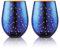 Joeyan Stemless Wine Glasses Set of 2, Blue Drinking Glasses with Gold Star Patterns, 540ml Large Wine Tumblers Glass Drinking Water Cup for Graduation Wedding Anniversary Birthday Christmas Gifts