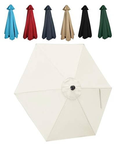 JEDAL Toile De Rechange pour Parasol Déporté 2.50m 2.70m 3.0m 6 Baleines, Auvent De Rechange pour Parasol De Terrasse Housse De Rechange De ​Parapluie Anti-UV(Blanca,250cm)