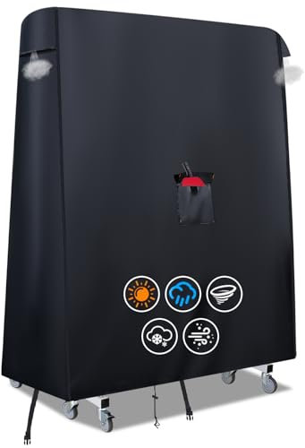 Table Tennis Cover Waterproof Outdoor,Premium 420D Table Tennis Table Covers with 2 Windproof Buckles,Paddle Pocket and Air Vent,Universal Table Tennis Cover,Folding Ping Pong Table Cover 165×70×185cm