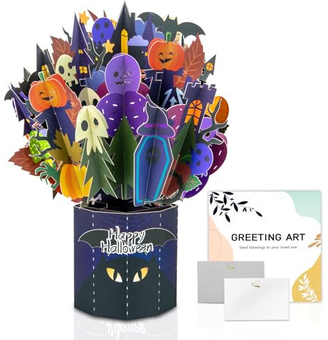 GREETING ART Halloween Karten, 3d Pop Up Karte Halloween,3d Karte Blumen,Halloween Blumenstrauß Karte für Kinder Frauen Männer