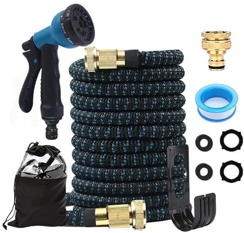 Naturezhen 15M Manguera de Jardín Extensible con Pistola de 8 Funciones y Bolsa de Almacenamiento para el Lavado de Automóviles Riego de Jardines (50FT)