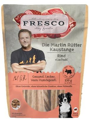 Fresco Martin Rütter Kaustange Rind & Lachsöl | 150 g | Ergänzungsfuttermittelsnack für Hunde | Zur Unterstützung des Kautriebs & der Zahnpflege | Wertvolle Omega-3-Fettsäuren