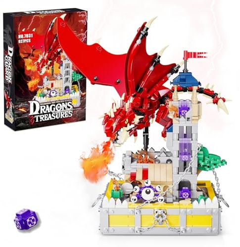 Magic Drachenwache Schloss Bausteine, Schlacht am Hexenturm Drachenschloss Architektur Klemmbausteine Bausatz mit Roter Drache, Sammlerstück Deko Geschenk für Erwachsene und Kinder (927 Teile)