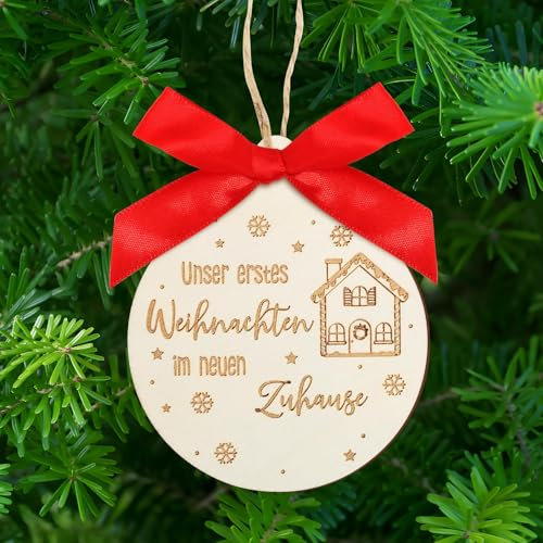 BOFUNX Weihnachtsbaum Anhänger Unser erstes Weihnachten im neuen Zuhause Holz Weihnachtsanhänger Personalisierte Weihnachtsbaum Ornamente Weihnachtsdeko Geschenk