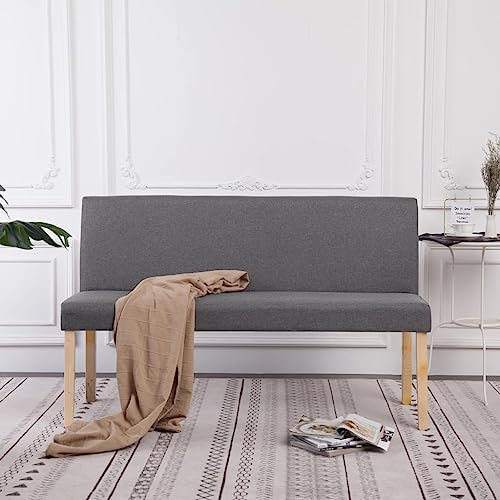 Myheimly Sitzbank mit Rückenlehne 139,5cm Klassisch Polsterbank Esszimmerbank Wartebank Bank Küchenbank Essbank Flurbank Wohnzimmer Polyester Hellgrau