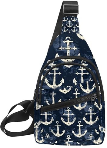 KengjuTesu Umhängetasche mit Anker-Motiv, für Workout, Laufen, Reisen, Wandern, Crossbody-Bauchtasche mit verstellbarem Riemen, für Damen und Herren, Marineblau, mehrfarbig, One size
