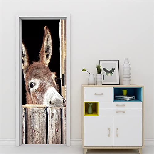 Türtapete Selbstklebend 90x205 Türposter 3D Effekt Türaufkleber Fototapete Tür verschönern mit Türfolie Abziehen und Aufkleben Tür Sticker Tier Esel