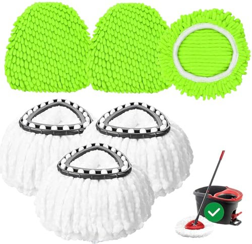 6 Pack Mop Heads Replacements for Vileda 1 Tank System,Triangle Spin Mop Refill Replace Head ,Microfiber & Chenille, Machine Washable and Safe for Cleaning All Hard-surfaced Floors