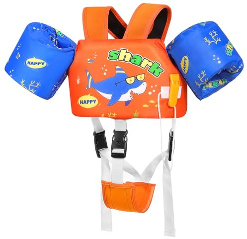 MoKo Kinder Schwimmflügel 22-55 lbs, Kleinkind Schwimmjacke, Badeanzug mit Verstellbar Gurt, Schwimmjacke Wasser Flügel Pool Float, Meer Schwimmen Hilfe für Wassersport Lernen, Orange-Blau-Haie