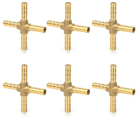 6 Pièces Raccords de Tuyau d'air Comprimé en Laiton de 6mm, Forme de Croix Connecteur de Tuyau de Carburant, Connecteur Barbelé pour Carburant, Air, Eau, Gazole
