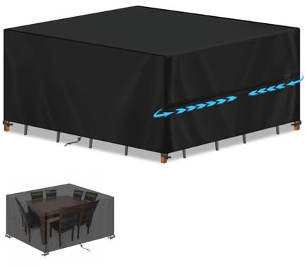SIMPHAUS Housse Salon de Jardin Exterieur,Housse de Protection Table de Jardin,Bache Salon de Jardin Exterieur Impermeable,Anti-UV 420D Oxford Tissu Housse Table et Chaise de Jardin 200x140x90cm