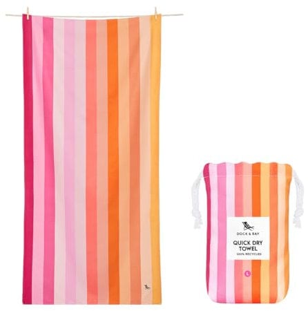 Dock & Bay Strandhandtuch - Schnell trocknende Mikrofaser, ohne Sand - Kompakt, Leicht - 100% recycelt - Inklusive Beutel - Summer - Miami Sorbet, Large (160x90cm, 63x35)