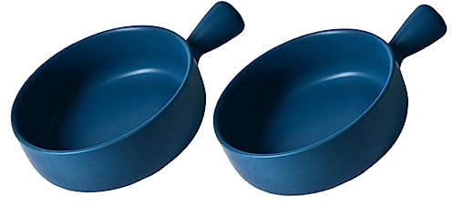 Cabilock 2 Piezas placa para hornear de cerámica redonda freidoras cuenco de terracota bol fruteros fruteira suministros de cocina de cerámica bandeja para hornear con mango doméstico Blue