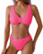 Femme Maillots de Bain Deux Pièces Push-up Ensembles Deux pièces Couleur Unie Chic Taille Haute Bikini Set Col V Élégant,Rose Vif,M,f2837r