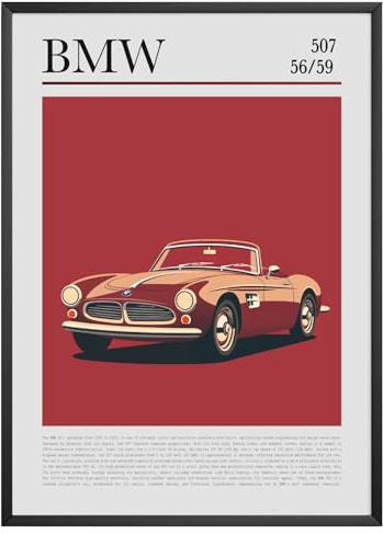 MJ-GRAPHICS® Poster BMW 507 56/59 Poster Oltimer Bild Klassiker Auto Bild Kunstdruck Wohnzimmer Wandbild Oldtimer Sportwagen Geschenk für BMW Fans Retro – A2 Ohne Rahmen