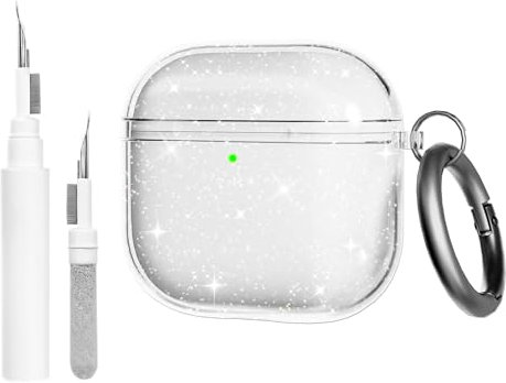 Teyomi Cover Trasparente compatibile con AirPods 4 con kit di pulizia, Custodia Protettiva compatibile con Airpods 4 con Moschettone, compatibile con la Case Airpods 4 (Ricarica Wireless, Glitter)
