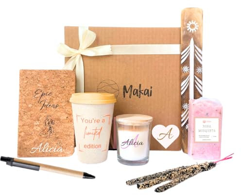 Makai - Regalos Personalizados para Mujer, vela personalizada, jabon de manos, libreta personalizada, incienso natural, vaso cafe para llevar, Regalos para Mujer Cumpleaños