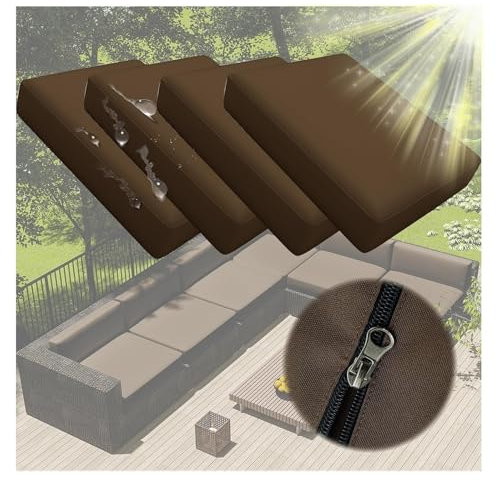 Sofa-Sitzkissen-Set, wasserdicht, mit abnehmbarem Reißverschluss, für Innen- und Außenbereich, Rattan-Möbel, 65 x 33 cm, 6 Stück