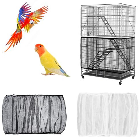 Nogeqi 2 Stück Groß Vogelkäfig Abdeckung Kordelzug, Vogelkäfig Samenfänger Birdcage Seed Catcher, Einstellbar Bird Cage Cover Weich Luftiger für Papageien Wellensittich Runde Quadratische Käfige