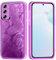 PONRFEKT Kompatibel mit Samsung Galaxy A10 Glitzer Hülle,für Frauen Mädchen Farbverlauf Feder Handyhülle,mit Kamera Schutzfolie,transparente Weich Anti-Kratzer,Lila