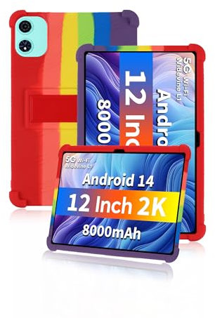 Schutzhülle für Odea A12 12 Zoll 2025 Tablet, Hautfreundliche Tablet-Hülle aus weichem Silikon für Odea A12 mit verstellbarem Ständer (Regenbogen)
