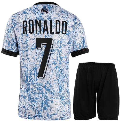 metekoc Portugal Ronaldo 2024 Weiß #7 Football Fußball Kinder Trikot Shorts Fußballbekleidung Geschenk Set Jugendgrößen (Weiß,152)