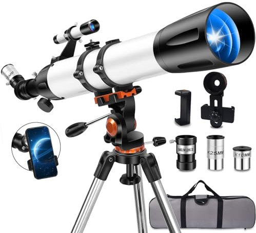 Uonol Teleskop für Erwachsene, leistungsstark, 90 mm Öffnung, 800 mm (32 x 240 mm), Refraktor-Teleskope für Astronomie-Anfänger mit AZ-Halterung, Handy-Adapter, Tragetasche