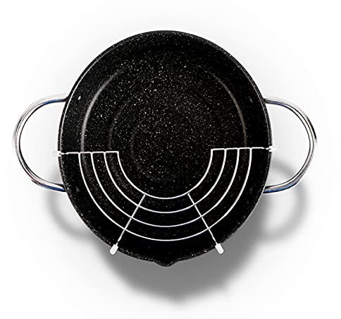 Deep Fryer Pot, Japanese Tempura Fryer, Non Stick Coating Deep Fryers,with Oil Drip Drainer Rack, for Kitchen French Fries, Fish and Shrimp (Wide mouth type)