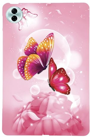 Cxzaqwer Custodia per Honor Pad 10 2025 12.1 pollici, Morbida TPU Cover Gomma Silicone Custodia Protettiva Anti Slip Antiurto Bumper Back Cover Rosa Farfalla