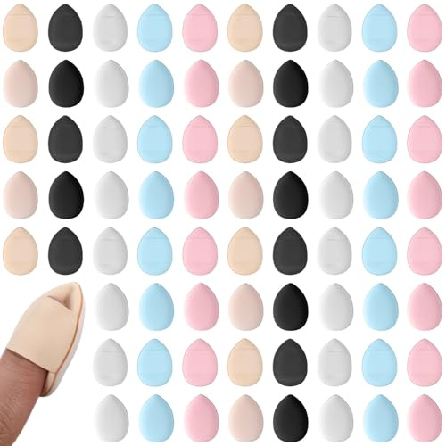 LXUEJIE 75 Stück Finger Puderquaste, Mini Fingerquaste Gesicht Schwämmchen | Mini Puderquaste Wiederverwendbar Weiche Puderquaste für Foundation Concealer Kosmetik Foundation Schwamm